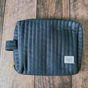 ROC Skincare Zipper Makeup Bag Dark Blue Quilted Fabric Cosmetic Pouch